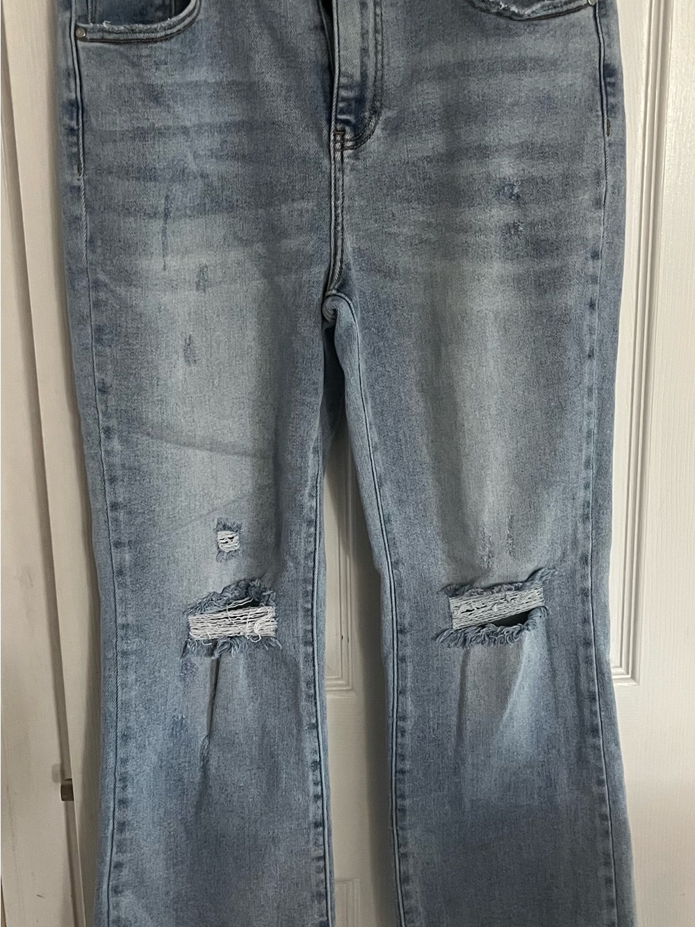 Distressed Light Blue Straight Leg Women’s Jeans